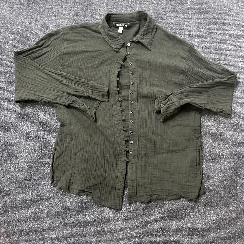 Urban Outfitters Shirt Womens Medium Green Gauze Button Front Crinkle Top Casual